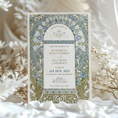 Dusty Blue Cornflower Wedding Art Nouveau Mucha Einladung