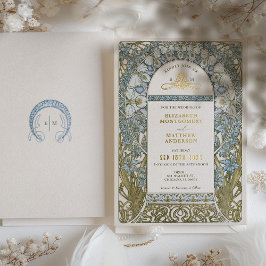 Dusty Blue Cornflower Wedding Art Nouveau Mucha Folieneinladung