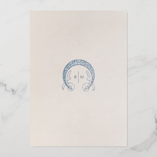 Dusty Blue Cornflower Wedding Art Nouveau Mucha Folieneinladung (Rückseite)