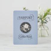 Dusty Blue Costa Rica Passport Save The Date (Stehend Vorderseite)