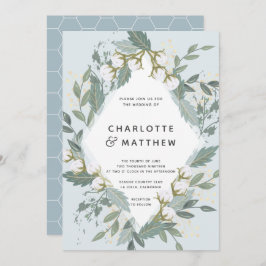 Dusty Blue Cotton Garden Diamond Botanische Hochze Einladung