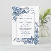 Dusty Blue Country Blume Wasserfarben Hochzeit Einladung (Stehend Vorderseite)