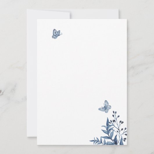 Dusty Blue Country Blume Wasserfarben Hochzeit Einladung (Rückseite)