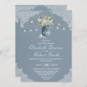 Dusty Blue Country kombinierte White Lace Wedding Einladung (Vorne/Hinten)