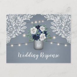 Dusty Blue Country Lace Mason Jar Wedding RSVP Einladungspostkarte