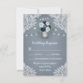 Dusty Blue Country Mason Jar Wedding RSVP Cards