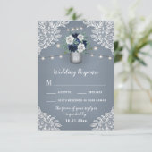 Dusty Blue Country Mason Jar Wedding RSVP Cards (Stehend Vorderseite)