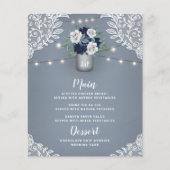 Dusty Blue Country White Lace Mason Jar Menü Cards (Vorderseite)