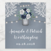 Dusty Blue Country White Lace Mason Jar Wedding Weinetikett (Einzelnes Label)