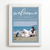 Dusty Blue Couple Foto Minimalistisch Wedding Poster