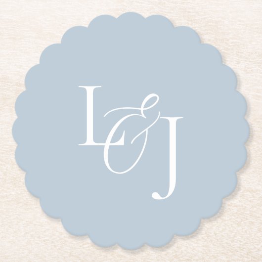 Dusty Blue Couple Initials Monogram Wedding Untersetzer (Vorderseite)