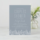 Dusty Blue Couples Dusche Boho Wildblume Einladung (Stehend Vorderseite)