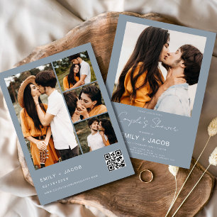 Dusty Blue Couple's Shower Foto QR-Code Einladung