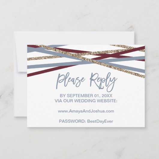 Dusty Blue & Cranberry Streamers Online RSVP Card (Vorderseite)