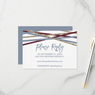 Dusty Blue & Cranberry Streamers Online RSVP Card Karte