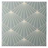Dusty Blue & Cream Art Déco Fan Muster Diamond Fliese (Vorderseite)