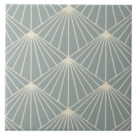 Dusty Blue & Cream Art Déco Fan Muster Diamond Fliese (Vorderseite)