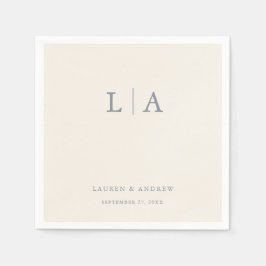 Dusty Blue & Cream Beige Monogram Elegant Wedding Serviette