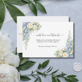 Dusty Blue Cream Floral Greenery Wedding Dankeskarte