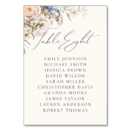 Dusty Blue Cream Floral Table Eight Guest Names Tischnummer