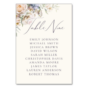 Dusty Blue Cream Floral Table Neun Gastnamen Tischnummer