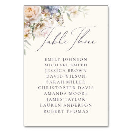 Dusty Blue Cream Floral Table Three Guest Names Tischnummer