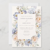 Dusty Blue Cream Floral Wedding Einladung (Vorderseite)