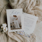 Dusty Blue Cream Floral Wedding Foto Dankeskarte