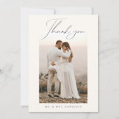 Dusty Blue Cream Floral Wedding Foto Dankeskarte (Vorderseite)