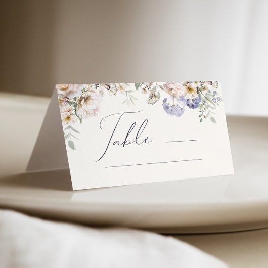 Dusty Blue Cream Floral Wedding Platzkarte