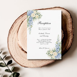 Dusty Blue Cream Floral Wedding Reception  Begleitkarte