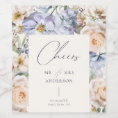 Dusty Blue Cream Floral Wedding Weinetikett (Einzelnes Label)
