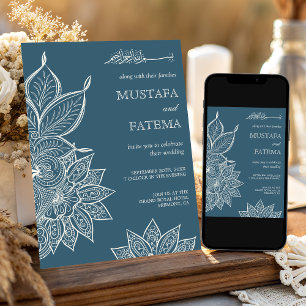Dusty Blue Cream Mehndi Henna Muslim Wedding Einladung
