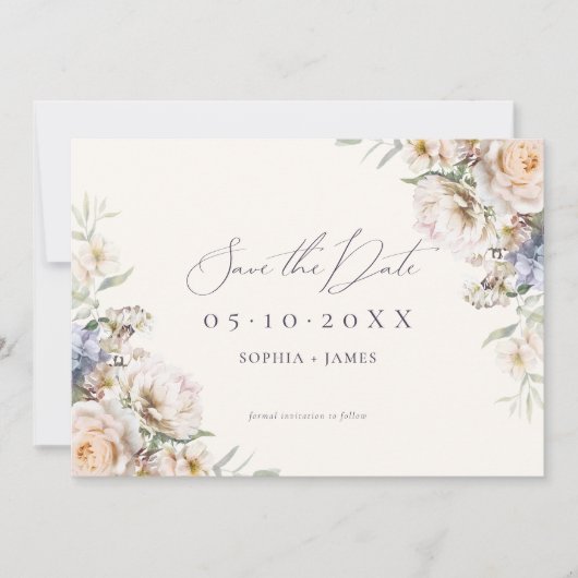 Dusty Blue Cream Save The Date (Vorderseite)
