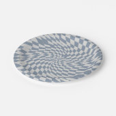 Dusty Blue & Cream Warped Checkered Swirl Hypnotic Pappteller (Schrägansicht)