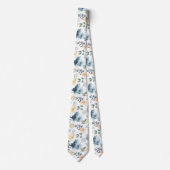 Dusty Blue Cream Watercolor Floral Rose Neck Tie Krawatte (Vorderseite)