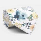 Dusty Blue Cream Watercolor Floral Rose Neck Tie Krawatte (Gerollt)