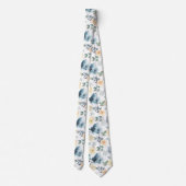 Dusty Blue Cream Watercolor Floral Rose Neck Tie Krawatte (Rückseite)