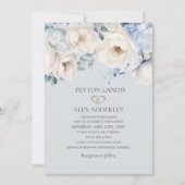 Dusty Blue Cream White Floral Gold Wedding Einladung (Vorderseite)