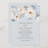 Dusty Blue Cream White Floral Gold Wedding Einladung (Vorne/Hinten)