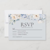 Dusty Blue Cream White Floral Wedding RSVP Karte (Vorderseite)