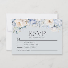 Dusty Blue Cream White Floral Wedding RSVP Karte