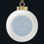 Dusty Blue Cross Baptism Keramik Ball Ornament<br><div class="desc">Dusty Blue Cross Boy Taufe Keramik Ball Ornament,  Blauer Taufe,  Boy Baptisse,  Moderne Blaue Taufe</div>