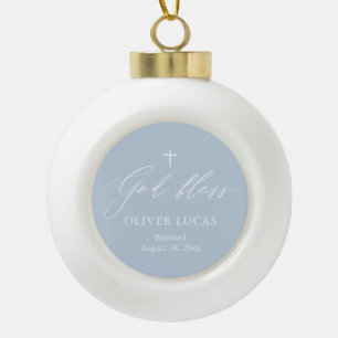 Dusty Blue Cross Baptism Keramik Ball Ornament
