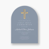Dusty Blue Cross Boy First Communion Arch Einladung