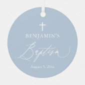 Dusty Blue Cross Boy Taufe Keramik Ornament (Vorderseite)