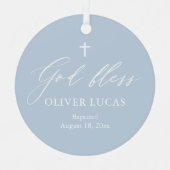 Dusty Blue Cross Boy Taufe Keramik Ornament (Vorderseite)