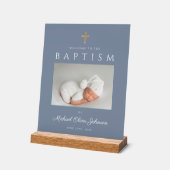 Dusty Blue Cross Foto Boy Baptisse Willkommen Acrylschild (Winkel)