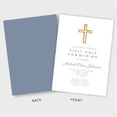 Dusty Blue Cross Religious Boy First Communation Einladung