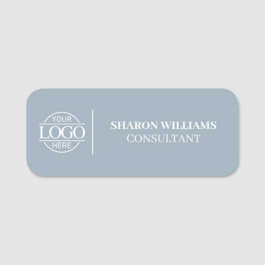 Dusty Blue Custom Business Logo Employee Magnetic Namensschild (Vorderseite)